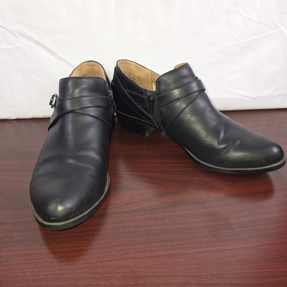 LifeStride Velocity 2.0 Women's Black Ankle Booties Side Zip Buckle Comfort Shoe